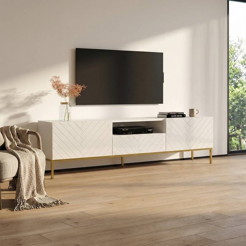 Meble Furniture Gala 01 Modern 75" TV Stand Entertainment Center with High Gloss Fronts and Matte Body for up to 80" TVs