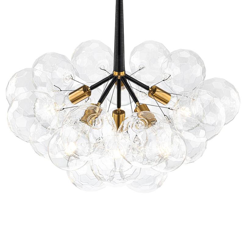Brass 6-light Dimmable Cluster Clear Cut glass Globe Chandelier