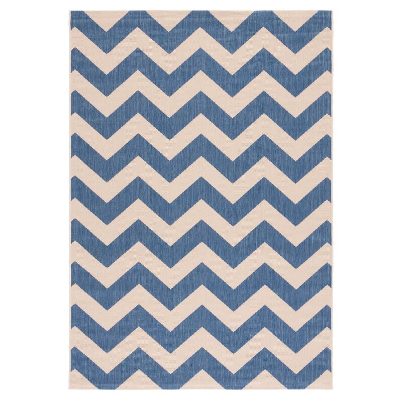 SAFAVIEH Courtyard Joycelyn Indoor/ Outdoor Waterproof Patio Backyard Rug - Blue/Beige - 5'3" x 7'7"