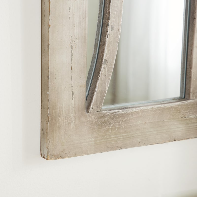Wood Window Pane Inspired Room Wall Mirror with Arched Top - Cream - Roche River Decor