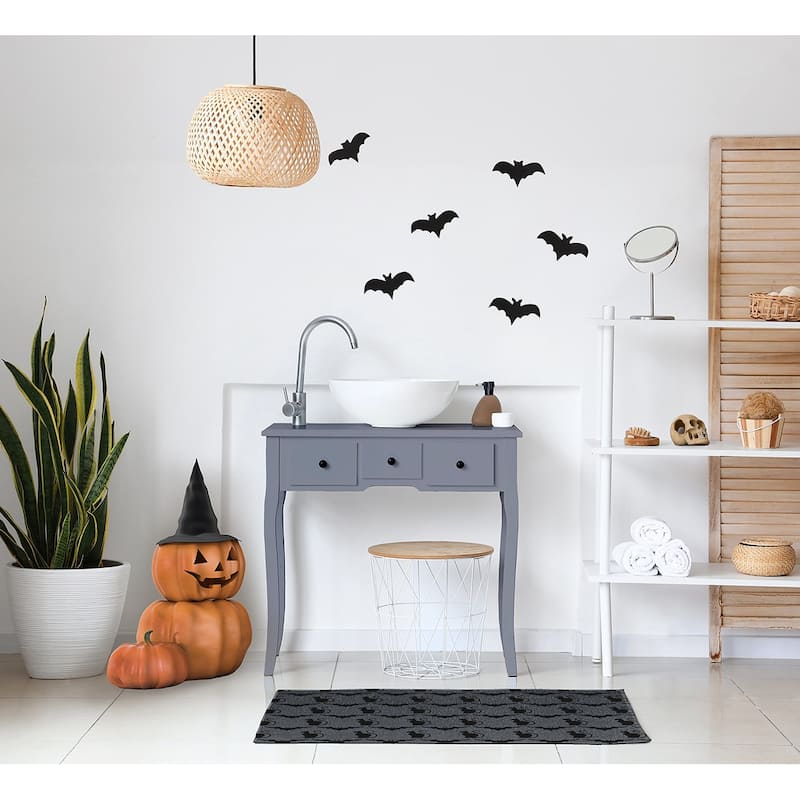 Cats and Bats Halloween Chenille Rug, 18" x 30"