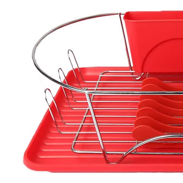 Megachef Stainless Steal Dish Drying Rack With Drying Mat In Red Overstock 32434123 Dish rack with drainboard combines classic with functionality, keep your counter clean and dry. overstock com