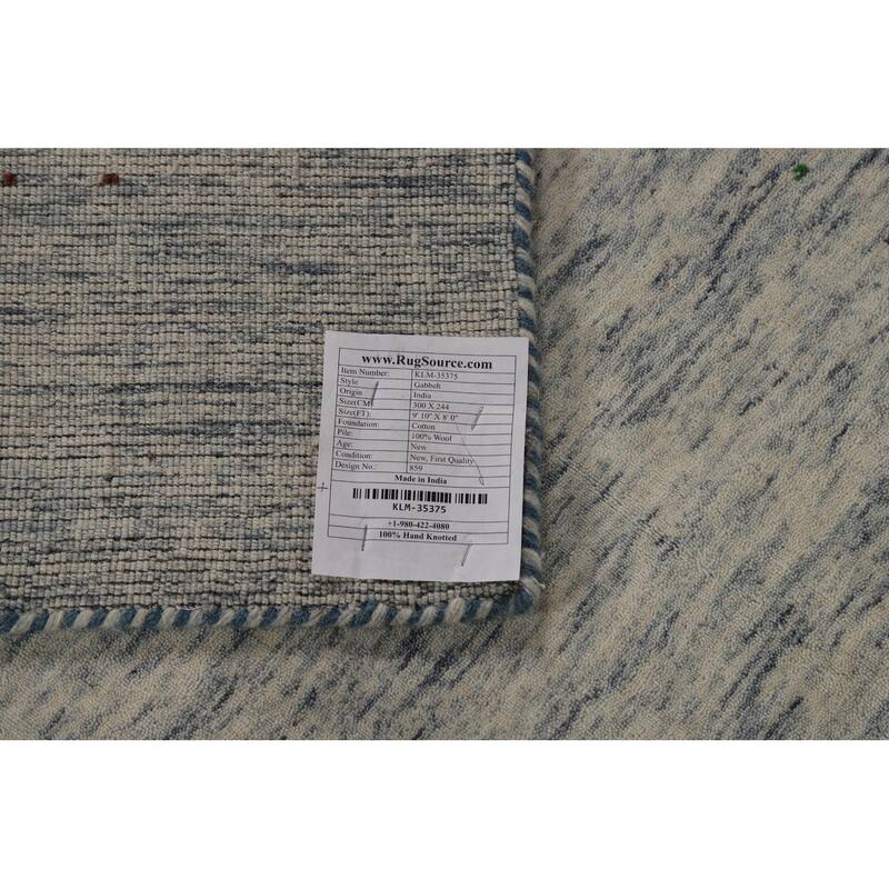 Ivory & Blue Tribal Gabbeh Indian Area Rug Handmade Wool Carpet - 8'0"x 9'10"