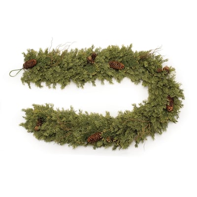 Plastic Pine Garland with Pinecones Wired Rustic Holiday Decor - 66” x 9” x 7” (L x W x H)