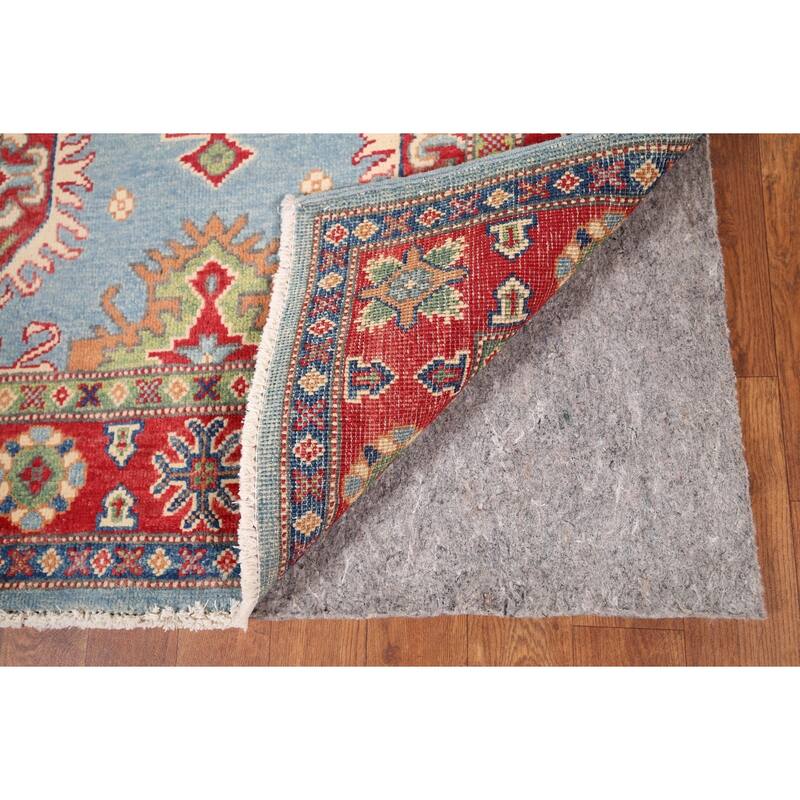 Light Blue Geometric Kazak Rug Entryway Hand-Knotted Wool Carpet - 3'1" x 4'11"