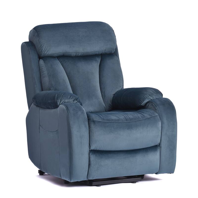 Blue Power Lift Recliner for Seniors with Remote, Anti-Skid Upholstery, Overstuffed Cushion, and Side Storage Pocket