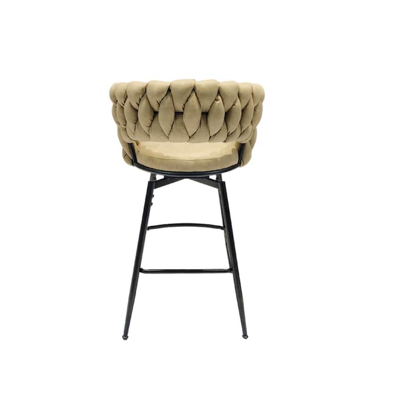 Swivel Upholstered Bar Stools with Back Footrest (Set of 2) - N/A