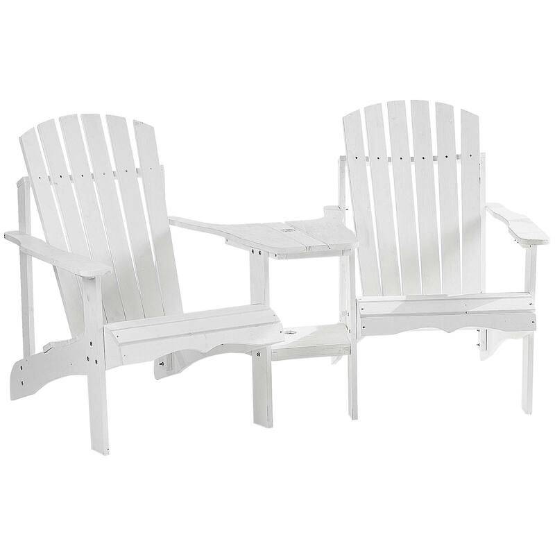 Outsunny Wooden Outdoor Double Adirondack Chairs with Center Table and Umbrella Hole, Perfect for Lounging and Relaxing
