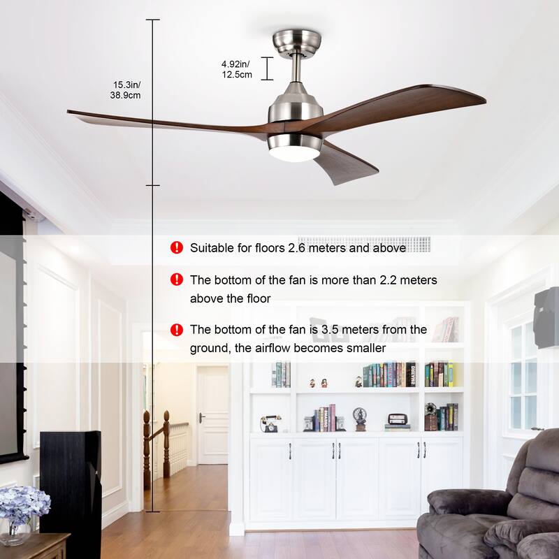 52" Ceiling Fan with Lights Remote Control,Quiet DC Motor 3 Wood Blade Ceiling Fans 6 Speed Levels,Reversible Ceiling Fan