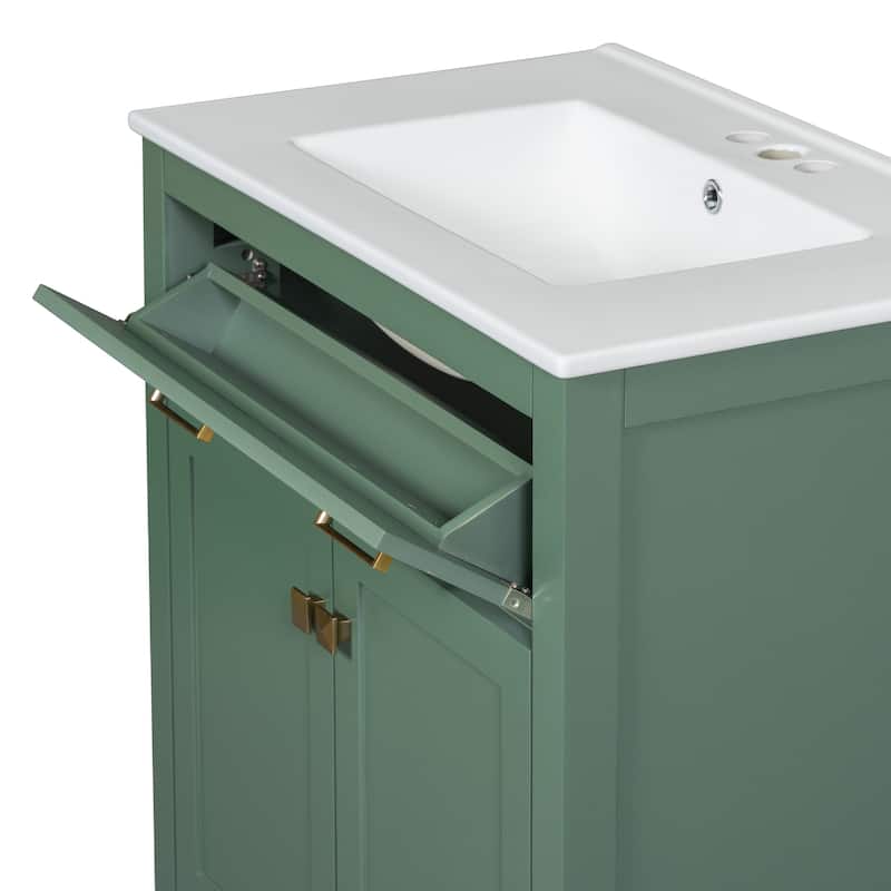 Modern Bathroom Vanity Freestanding Storage Cabinet with Flip-down Drawer, Double Door Organizer and Adjustable U-shaped Shelf