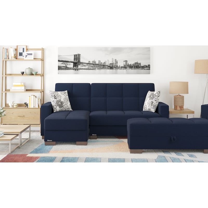 Upholstered Ottoman with Storage - Dark Blue