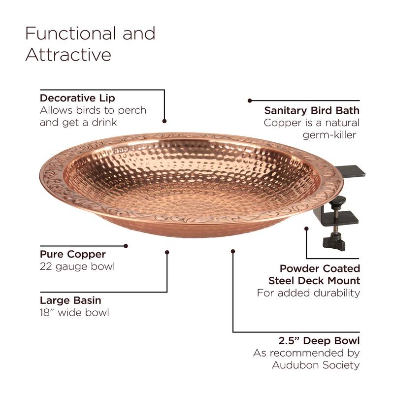 Pure Copper 18" Deck Mount Bird Bath By Good Directions