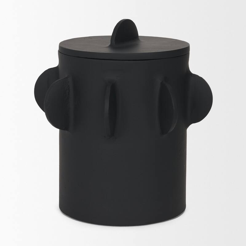 Deacon Large Matte Black Metal Canister with Sculptural Handles