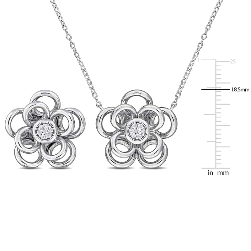 Miadora 1/6ct TW Diamond Flower Earrings Necklace Set Sterling Silver