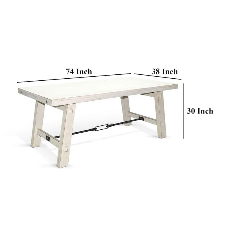 Rena Dining Table with Turnbuckles, 74 Inch Off-White Mahogany Wood