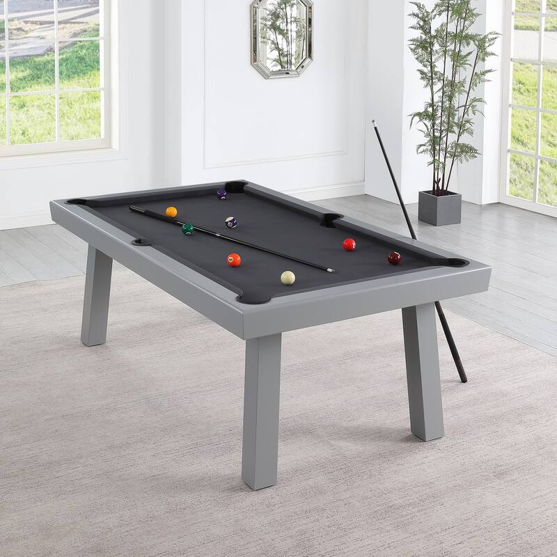 Laguna Indoor/Outdoor 7ft Slate Pool Table 6-Seater Dining Set with 4 Benches & Accessories, Cement Finish