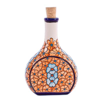 Novica Handmade Floral Spirits Ceramic Decanter