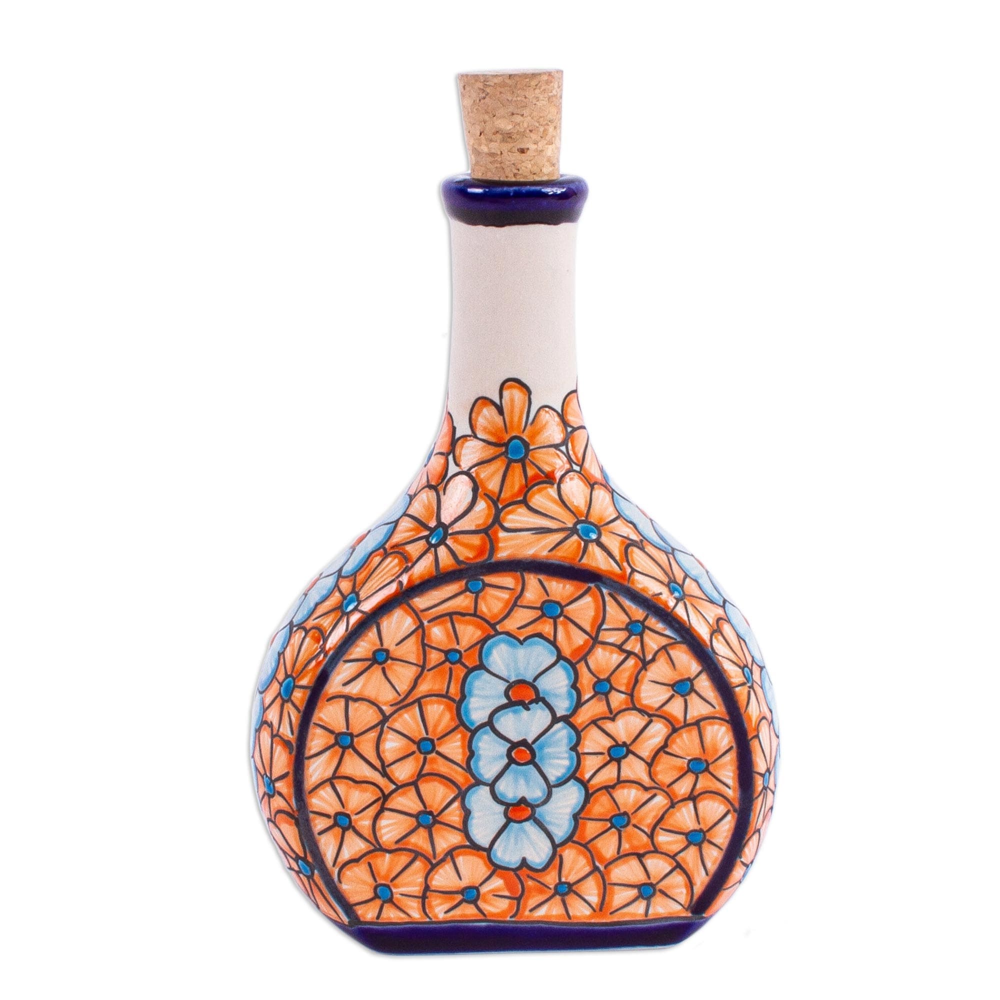 Novica Handmade Floral Spirits Ceramic Decanter
