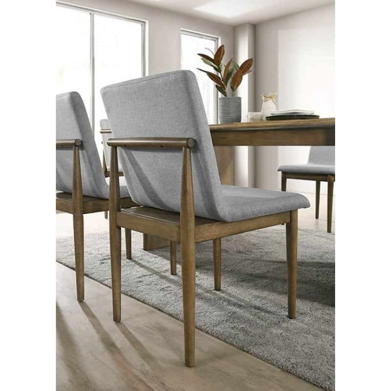 Natural Tone Frame Light Gray Fabric Set of 2pc Side Chairs Dining Room Furniture Chair Upholstered Seat