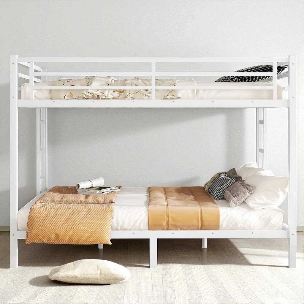 Metal Queen over Queen Bunk Bed, Space-Saving, Noise-Free Design, No Box Spring Needed, White