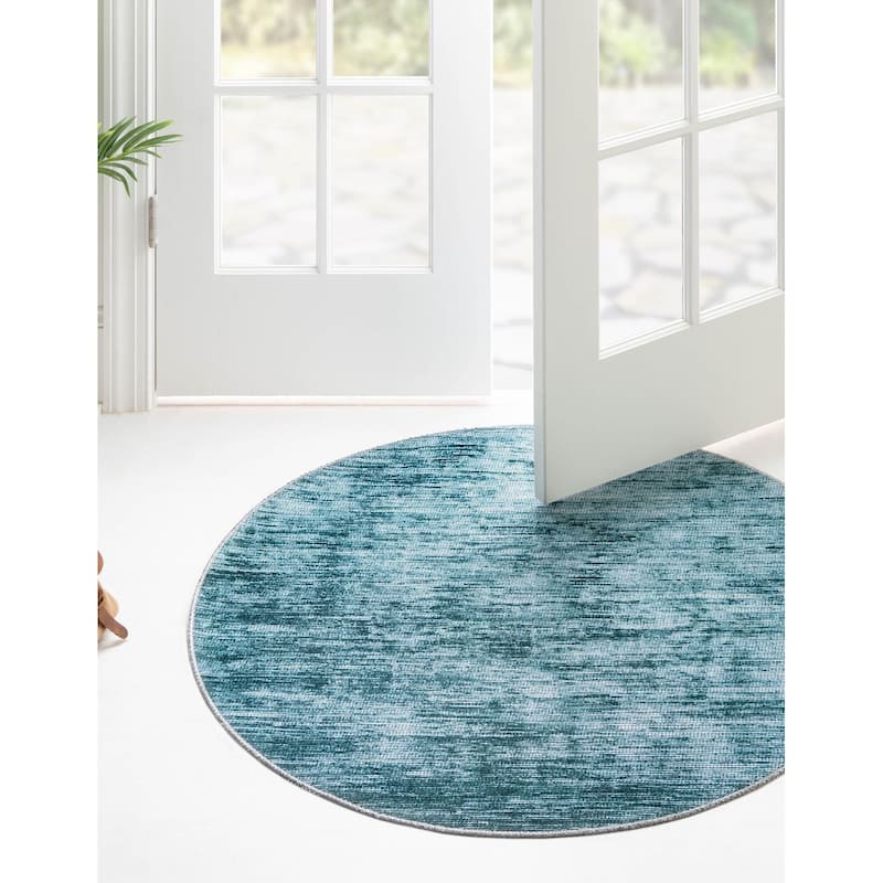 Contemporary Kayst Collection Area Rug - Teal - 7'7" Round