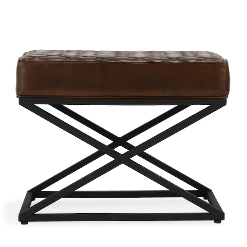 Classic Home Bruno Brown Leather Bench Stool