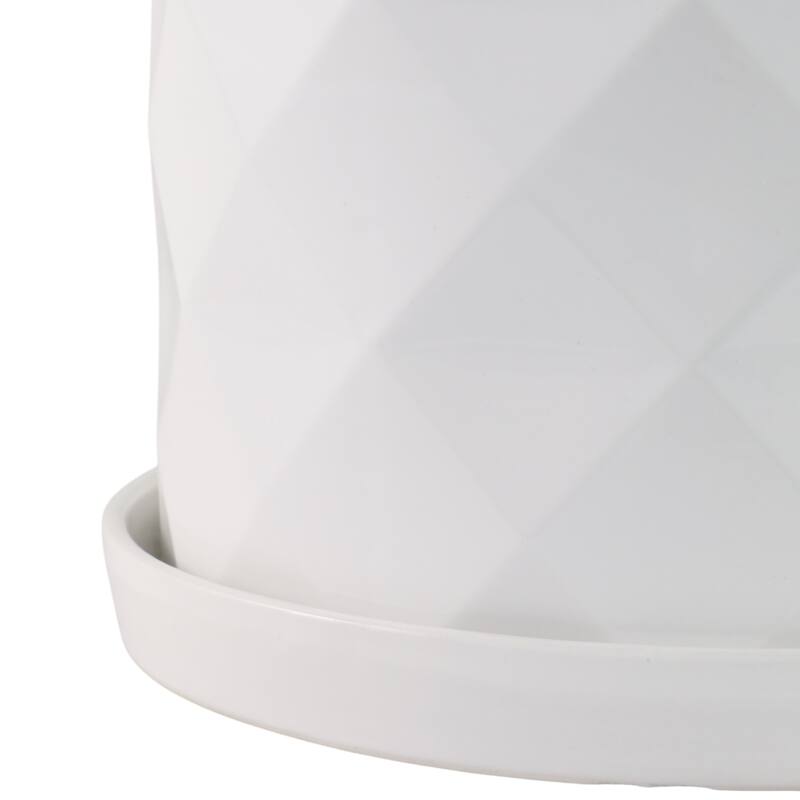 Ceramic Saucer Planters Geometric Finish (Set of 2) - 10", 9" White - 11.75" x 11.75" x 10.25"