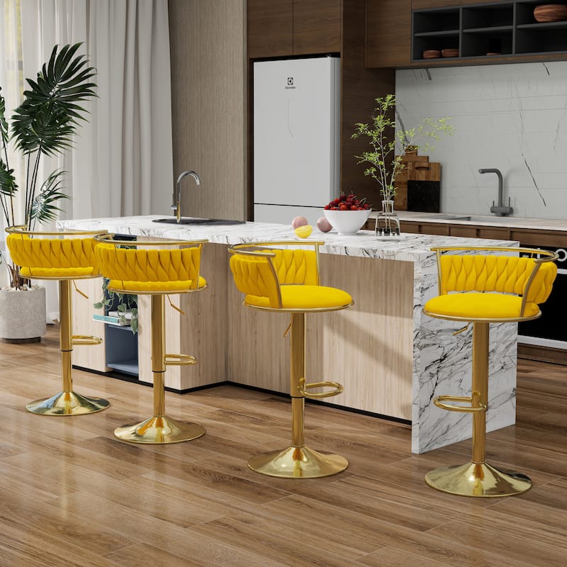 Modern Velvet 26" Adjustable Swivel Bar Stools (Set of 4) - Yellow