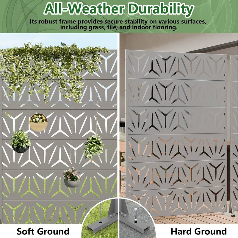 Dovelina Outdoor Freestanding Metal Privacy Screen Decorative Garden Fence (Set of 2)