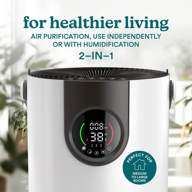 Homedics AP‑H400 2‑in‑1 Cool Mist Humidifier & Air Purifier | Digital Particle Sensor | Covers Up to 416 sq ft | White