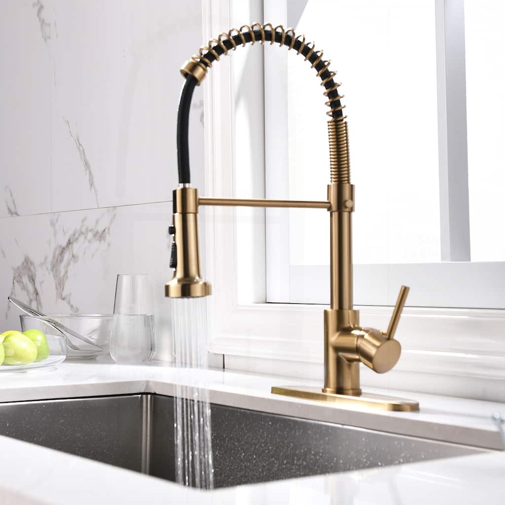 Commercial Kitchen Faucet with Pull Down Sprayer and Deck Plate