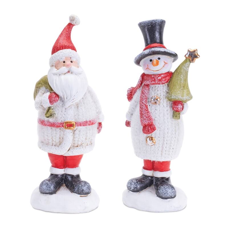 Glittered Sweater Santa and Snowman Christmas Figurines - 6.75" - Set of 6