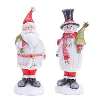Glittered Sweater Santa and Snowman Christmas Figurines - 6.75" - Set of 6