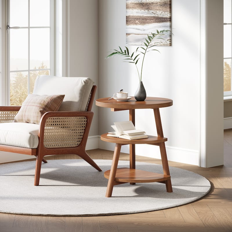 Round End Table with 3-Tier Shelves