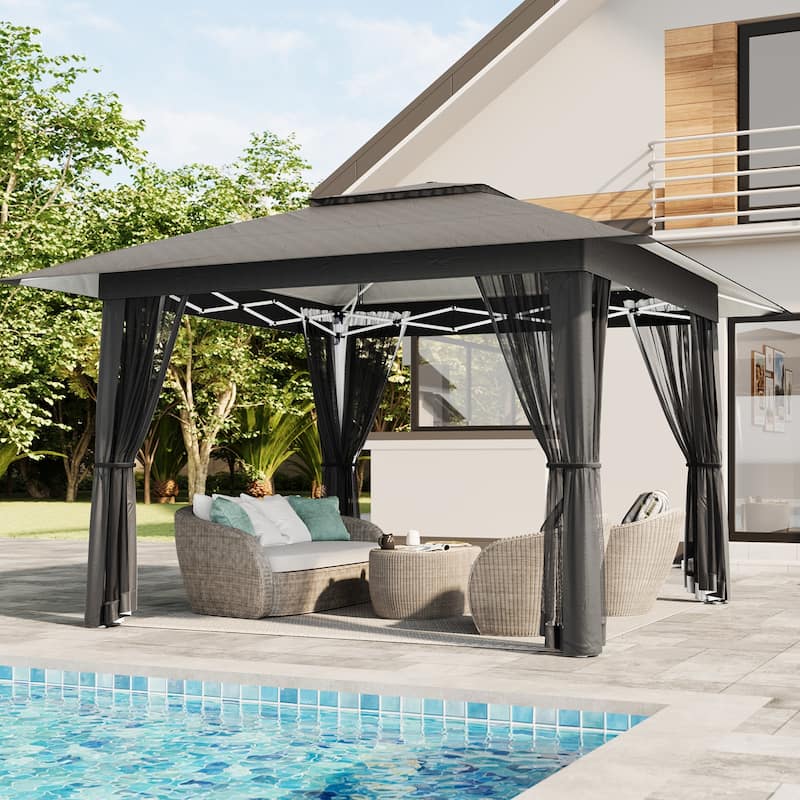 11 x 11 / 13 x 13 Pop Up Gazebo Tent with Mosquito Netting, Outdoor Canopy Tent