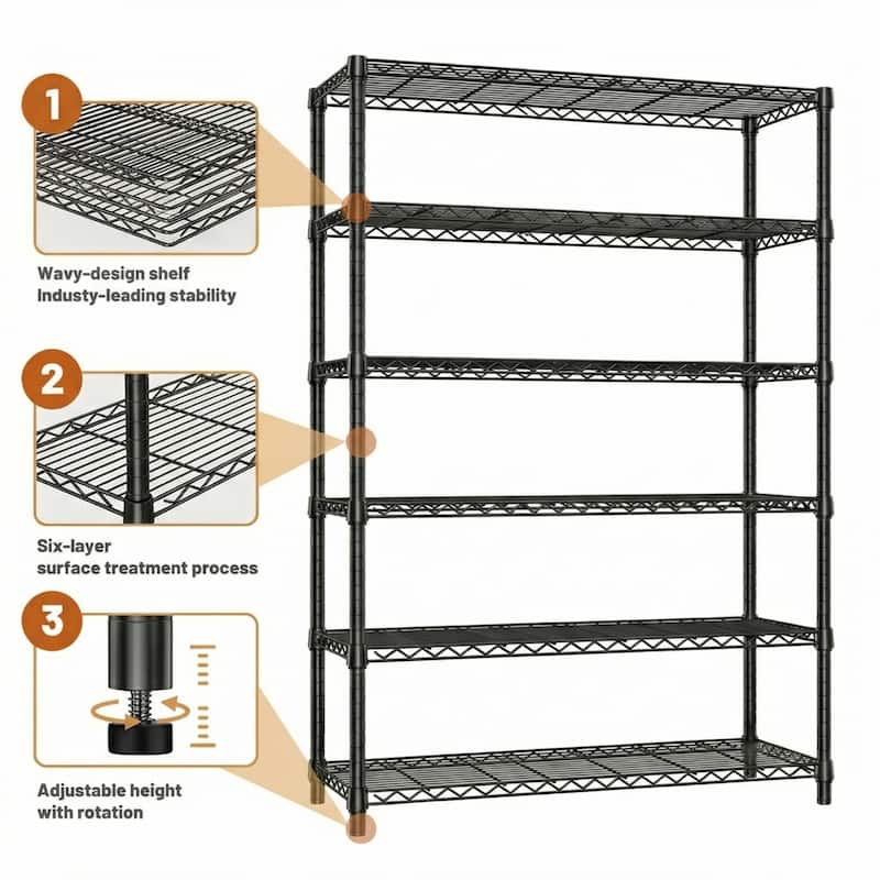 6 Tiers Storage Shelves Load 2100LBS, Metal Shelving Wire Metal Shelving Unit Shelves for Storage Adjustable Garage Shelving