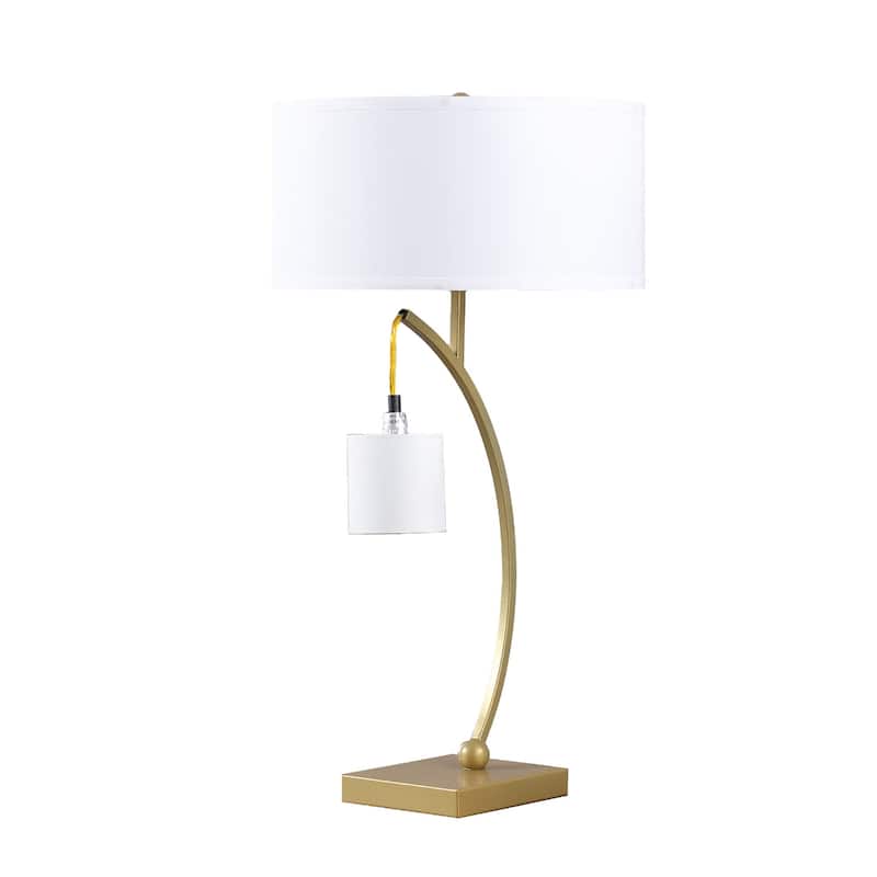 29" Metal Two Light Arched Table Lamp with White Drum Shade - 28.5" H x 15" W x 15" D - Gold