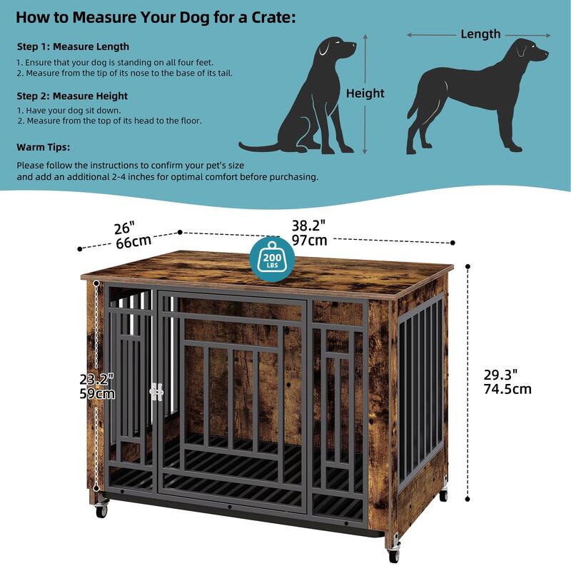 Dog Crate 32"/36" Furniture Wooden Side End Table with Wheels And Tray