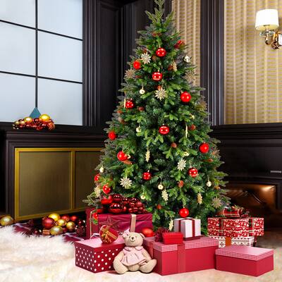 Christmas Tree Holiday Xmas Tree w/ 1,800 Branch Tips, Artificial Christmas Tree Decorations, Metal Hinges & Foldable Base.