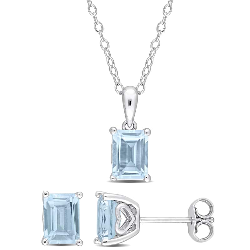 Miadora 3 3/4ct TGW Emerald-Cut & Octagon Sky Blue Topaz Set of Necklace & Earrings Sterling Silver