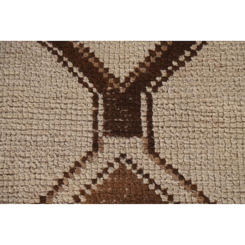 Natural Dye Handmade Kurdish Turkish Runner Rug Beige Wool Carpet - 3'4"x 11'9"
