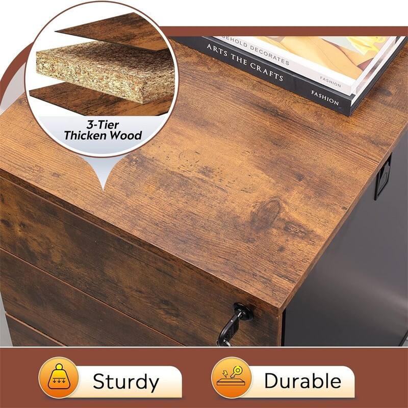 3 Drawer File Cabinet with Lock - 17.7"D x 15.5"W x 25.8"H