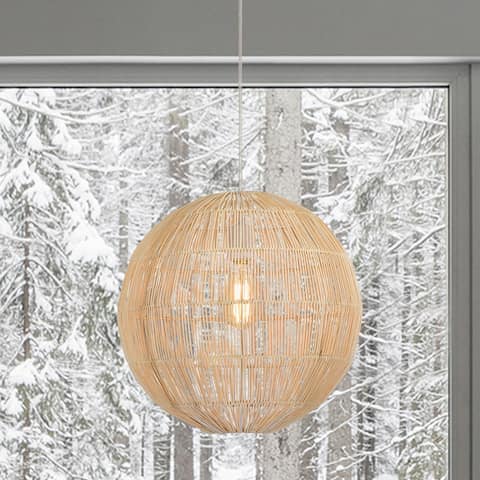 Evee Cream 1-Light Rattan Globe Basket Pendant Light