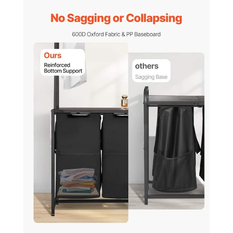 3-Tier Laundry Sorter with Rack Tall Laundry Hamper with Shelves 2 Section - 37.01 x 15.35 x 66.14 in