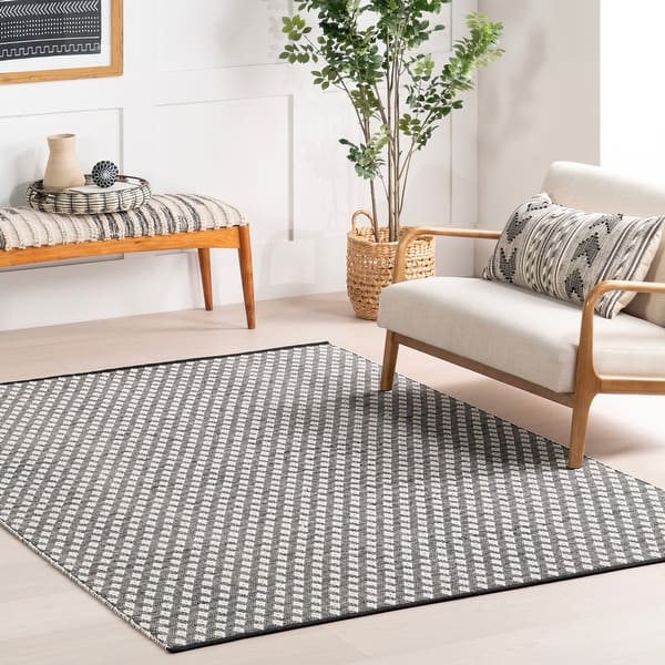 slide 2 of 27, Home Conservatory Dainty Diamond Handwoven Cotton Area Rug 2'6" x 8' Runner - Black - Runner