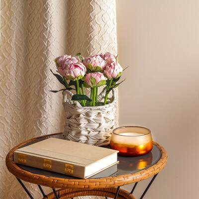 National Tree Company 10 in. Light Pink Peony Flower Bouquet in White Basket - 10 in