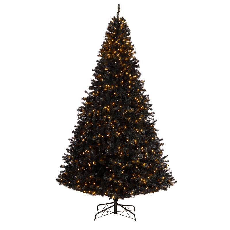 10' Pre-Lit Black Artificial Christmas Tree, Clear LED Lights - over-10-feet
