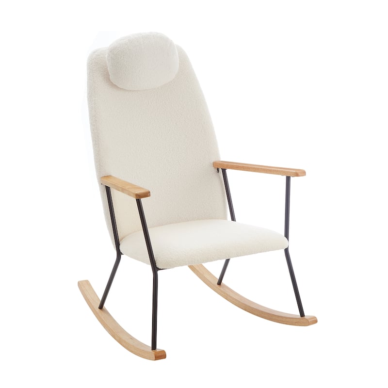 Teddy Fabric Upholstered Glider Rocker, Lounge Chair with Adjustable Headrest Pillow, Side Chair with High Backrest