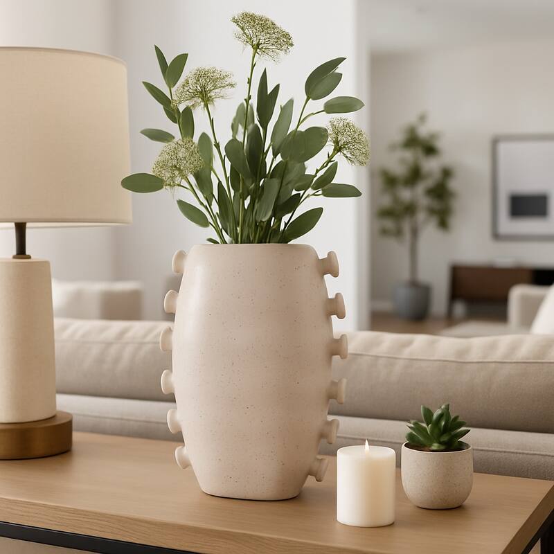 Sculptural Flower Vase with Unique Side Detailing - Ivory - 12.0"