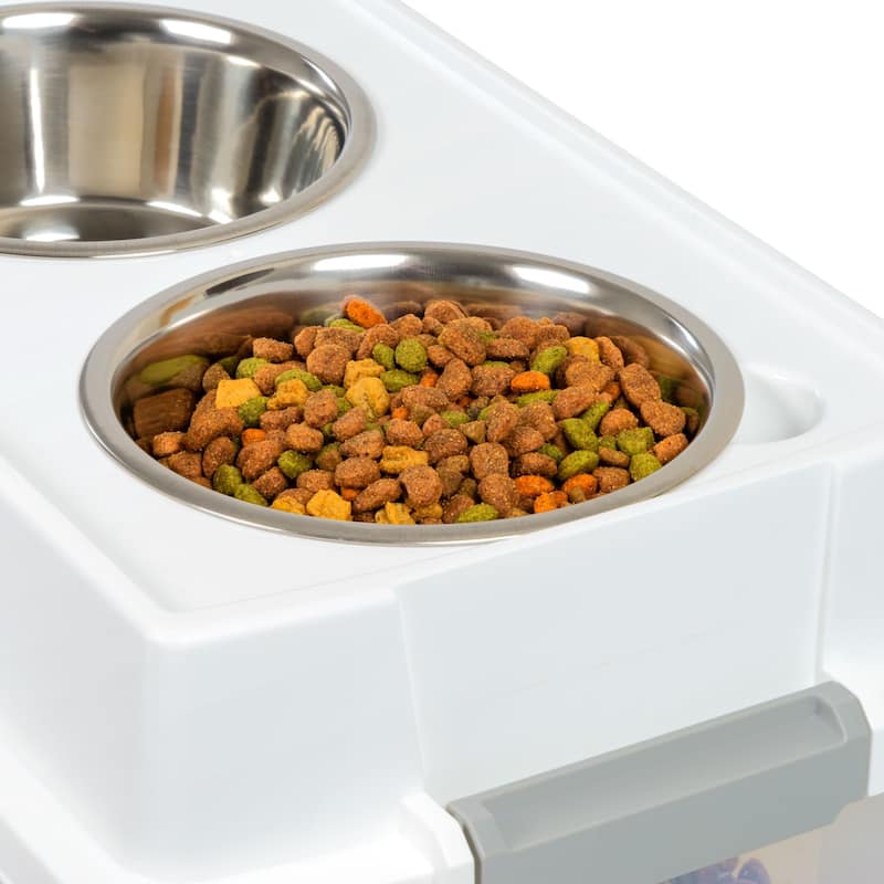 Elevated Feeder with Airtight Pet Food Storage and Removable Bowls, White